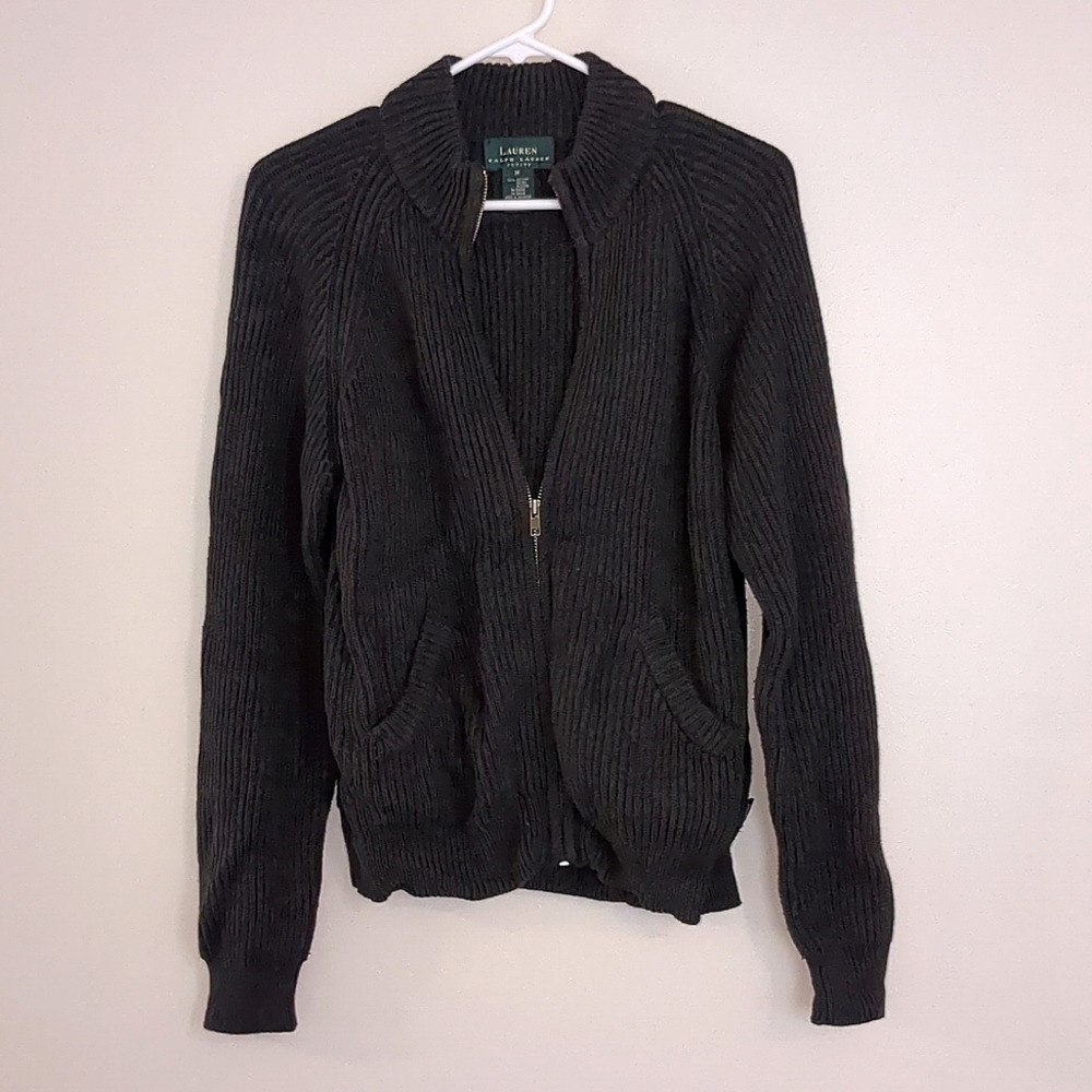 Dark Grey Medium Petite Ralph Lauren Zip up Sweater with Pockets